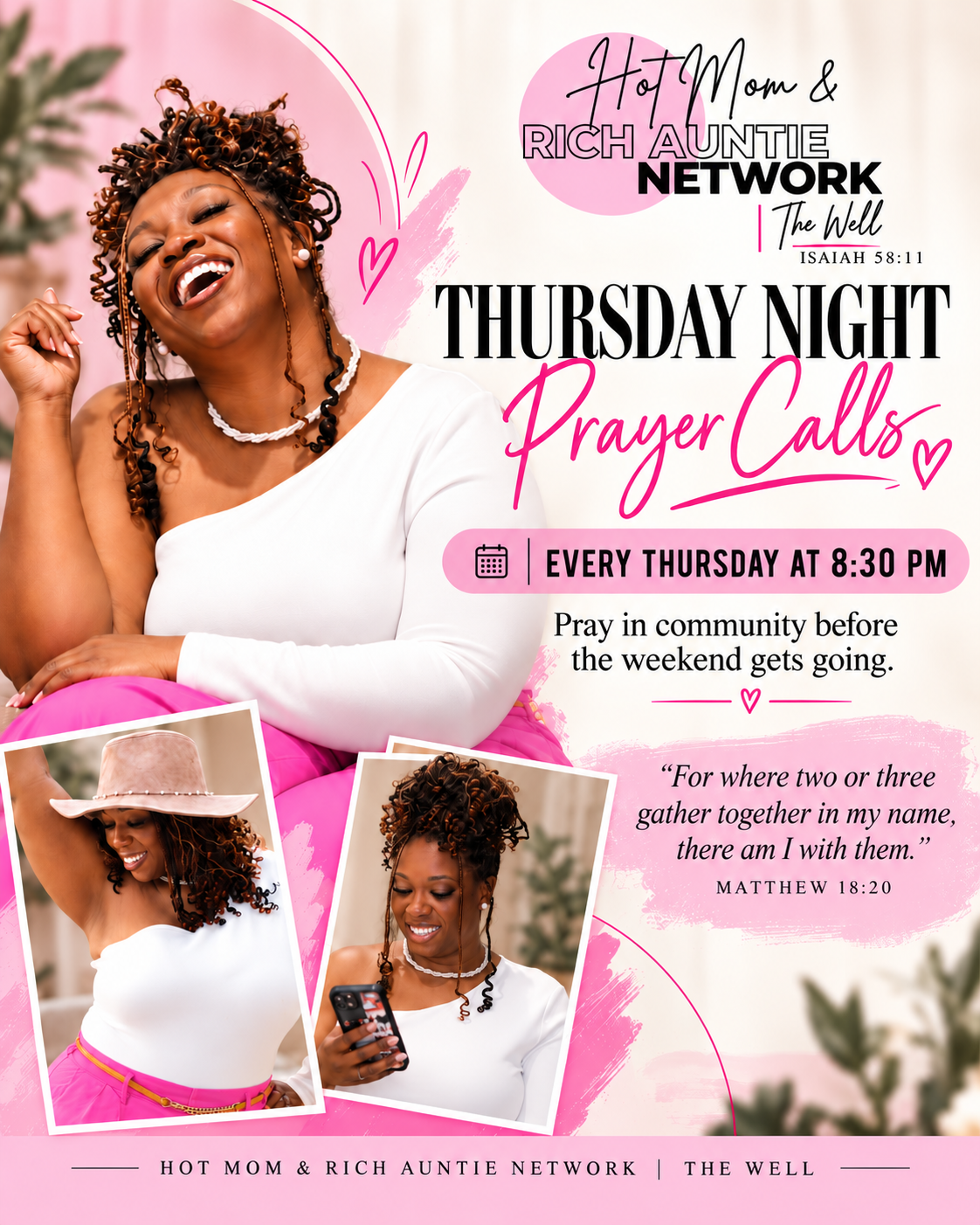 Thursday Night Prayer Calls flyer — every Thursday at 8:30 PM CT